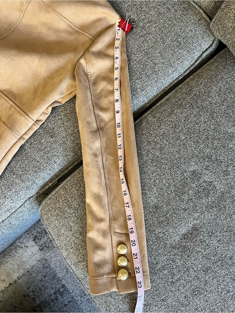 Joie Tan Suede-Style Tailored Blazer with Gold Buttons - Picture 11 of 11